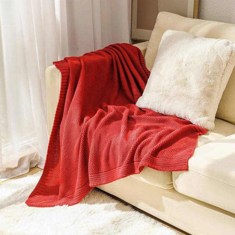 Nordic style chequered knitted throw for living room - vue 3 sur 7