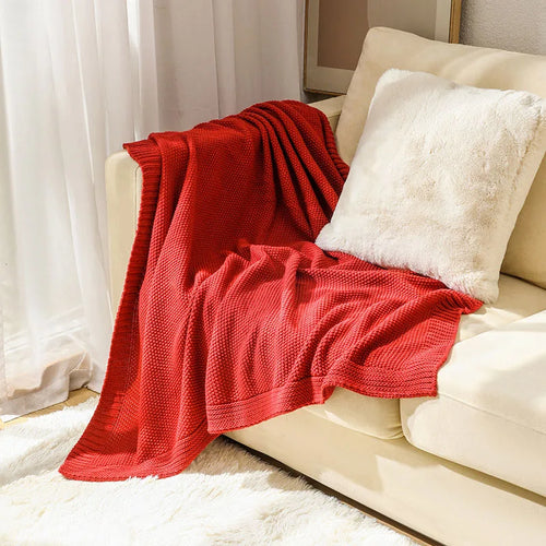 Nordic chequered knitted throw, modern style for living room - vue 4 sur 7