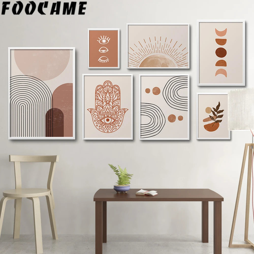 abstract geometry line rising sun moon canvas wall decor