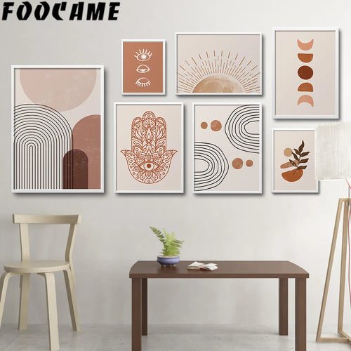 abstract geometry line rising sun moon canvas wall decor - vue 3 sur 13