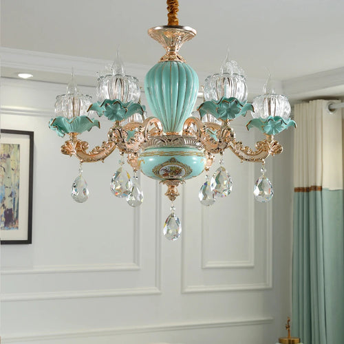 Modern luxury European retro crystal and ceramic chandelier - vue 7 sur 13