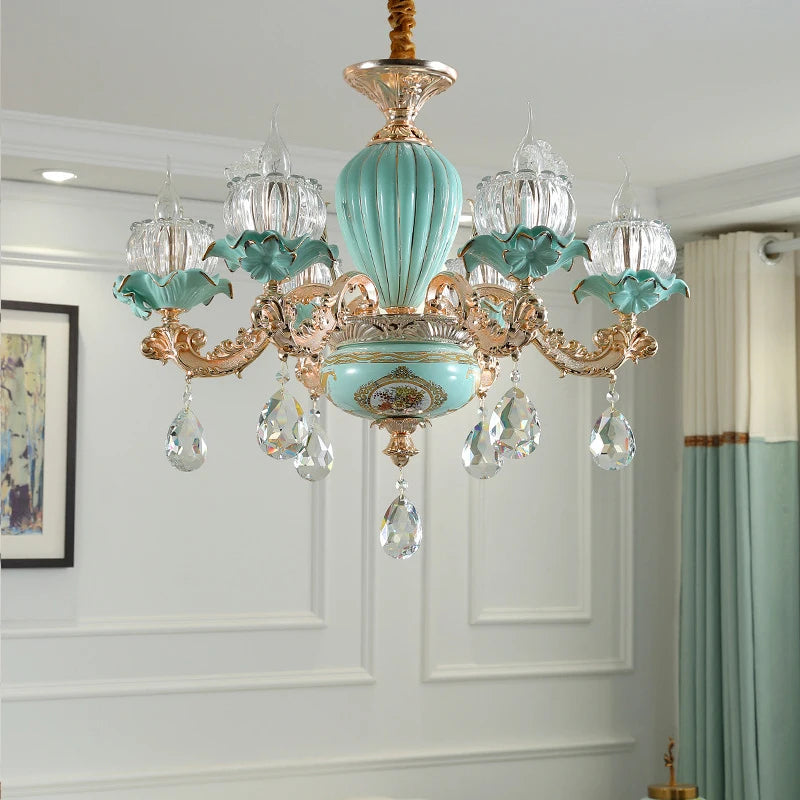 Modern luxury European retro crystal and ceramic chandelier - vue 6 sur 13