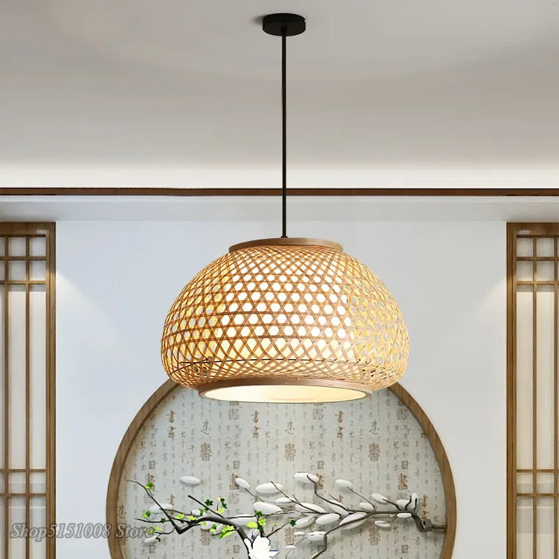 Hand-knitted bamboo chandelier decorative pendant for home - vue 4 sur 10