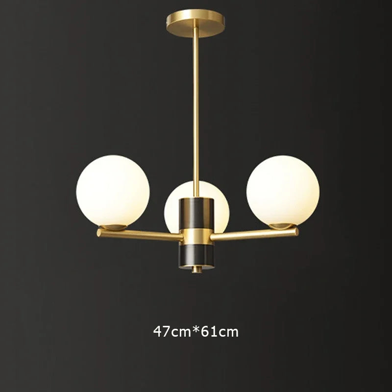 Nordic luxury gold copper pendant with white glass balls