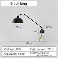Nordic industrial style wall light with retro swing arm