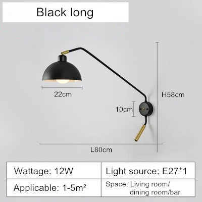 Nordic industrial wall light with long swing arm