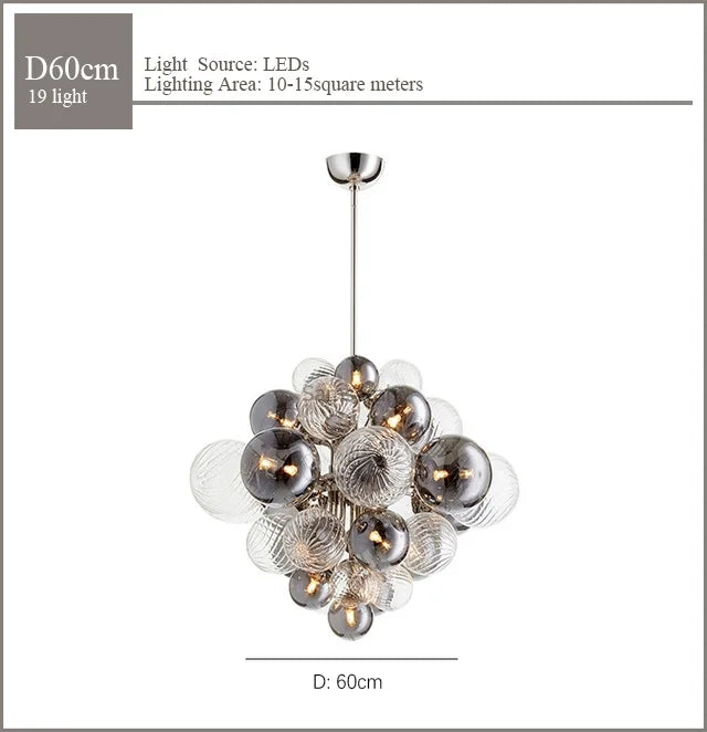 Nordic glass globe chandelier with LED lighting - vue 8 sur 10