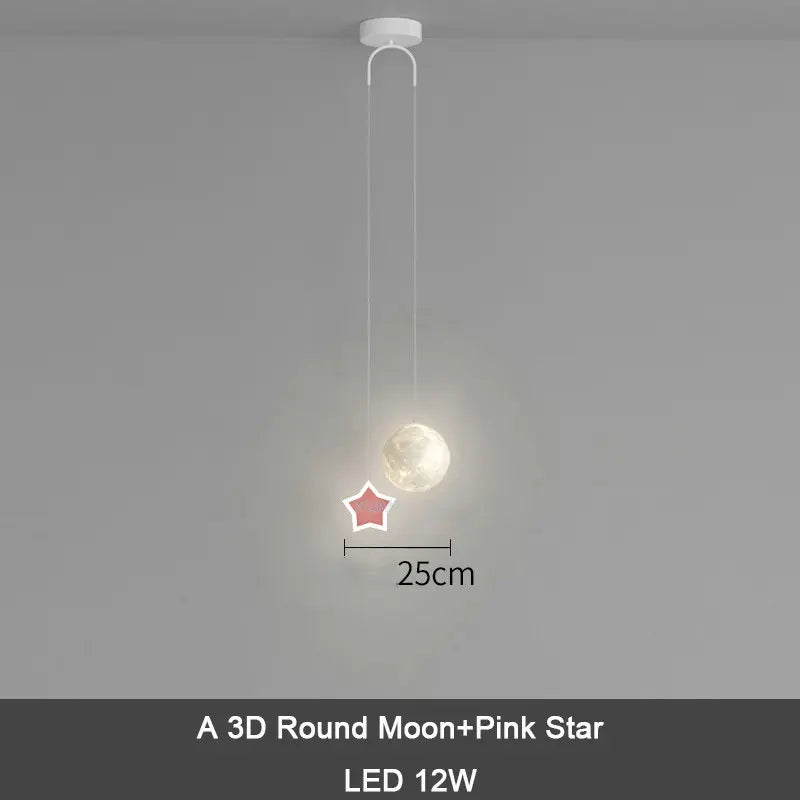 Creative children's pendant light with remote control dimming star cloud moon