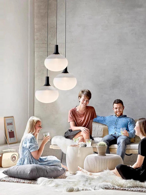 Elegant matt white glass minimalist LED ceiling light - vue 2 sur 9