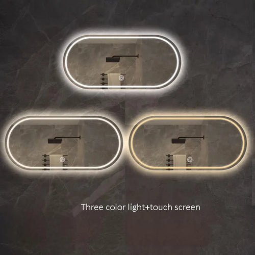 Elliptical smart anti-fog LED wall mirror with three colour settings - vue 7 sur 18