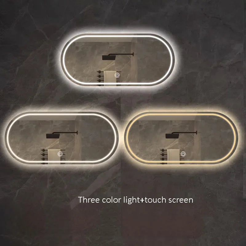 Elliptical smart anti-fog LED wall mirror with three colour settings - vue 6 sur 18