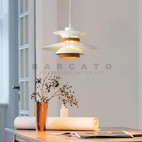 Danish design retro walnut LED pendant light - vue 5 sur 12