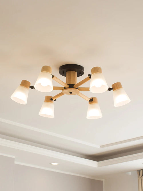 Decorative Nordic glass and wood chandelier - vue 4 sur 14