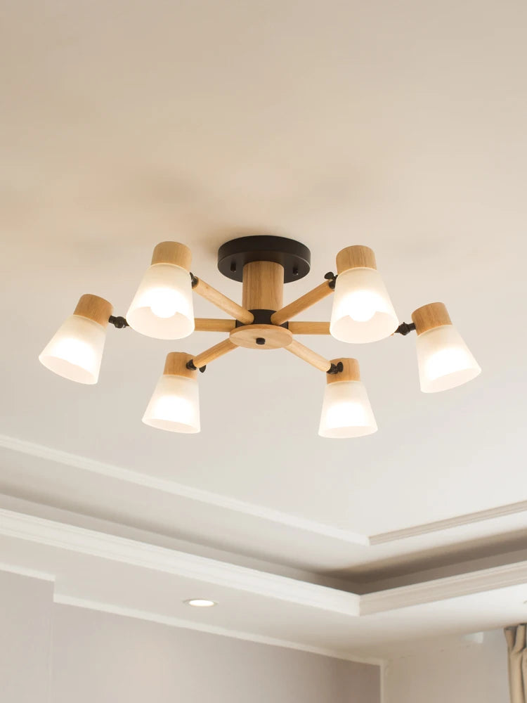 Decorative Nordic glass and wood chandelier - vue 4 sur 14