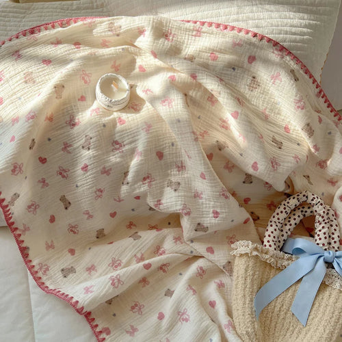 Waffle cotton check blanket for children summer home - vue 4 sur 6