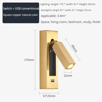 Modern wall light with USB charger and rotating LED spotlight