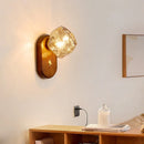 Wooden LED wall light with switch and glass