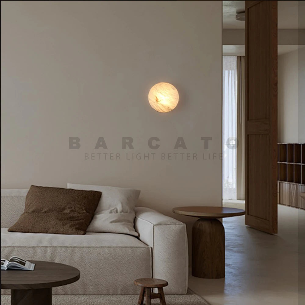 Nordic design round dolomite marble wall light for indoor lighting - vue 4 sur 6