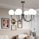 Modern glass chandelier with pendant light and metal frame