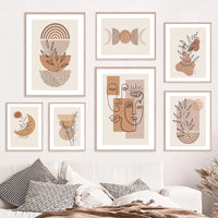 boho wall art abstract face moon leaves modern decor
