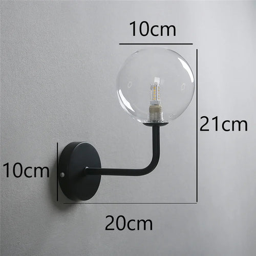 Nordic retro wall lamp with curved metal and glass globe - vue 9 sur 13