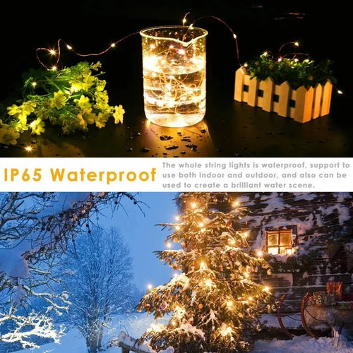 Copper wire LED string lights for festive decorations - vue 5 sur 14