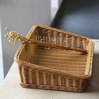 rattan serving tray woven basket with handles for storage