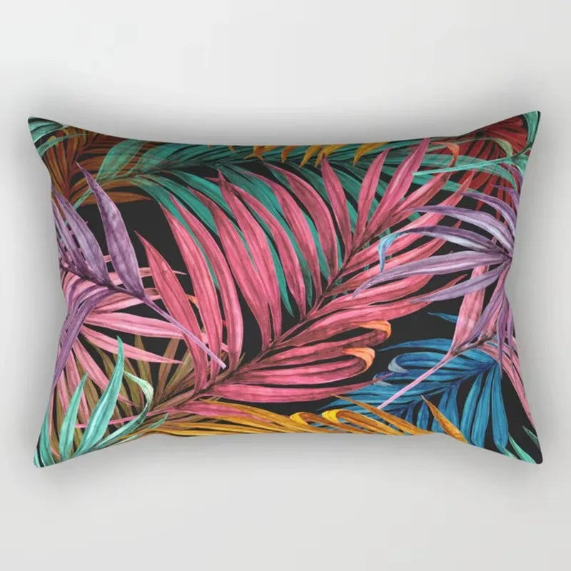 Rectangular cushion cover with tropical flower print 30 x 50 cm