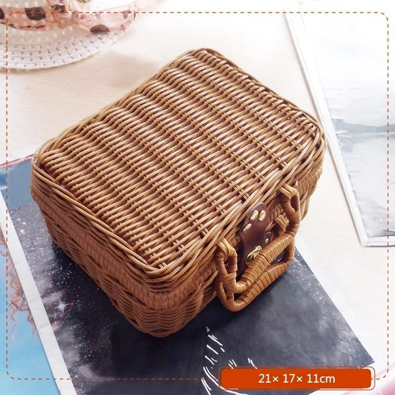 retro rattan basket for storage and picnic
