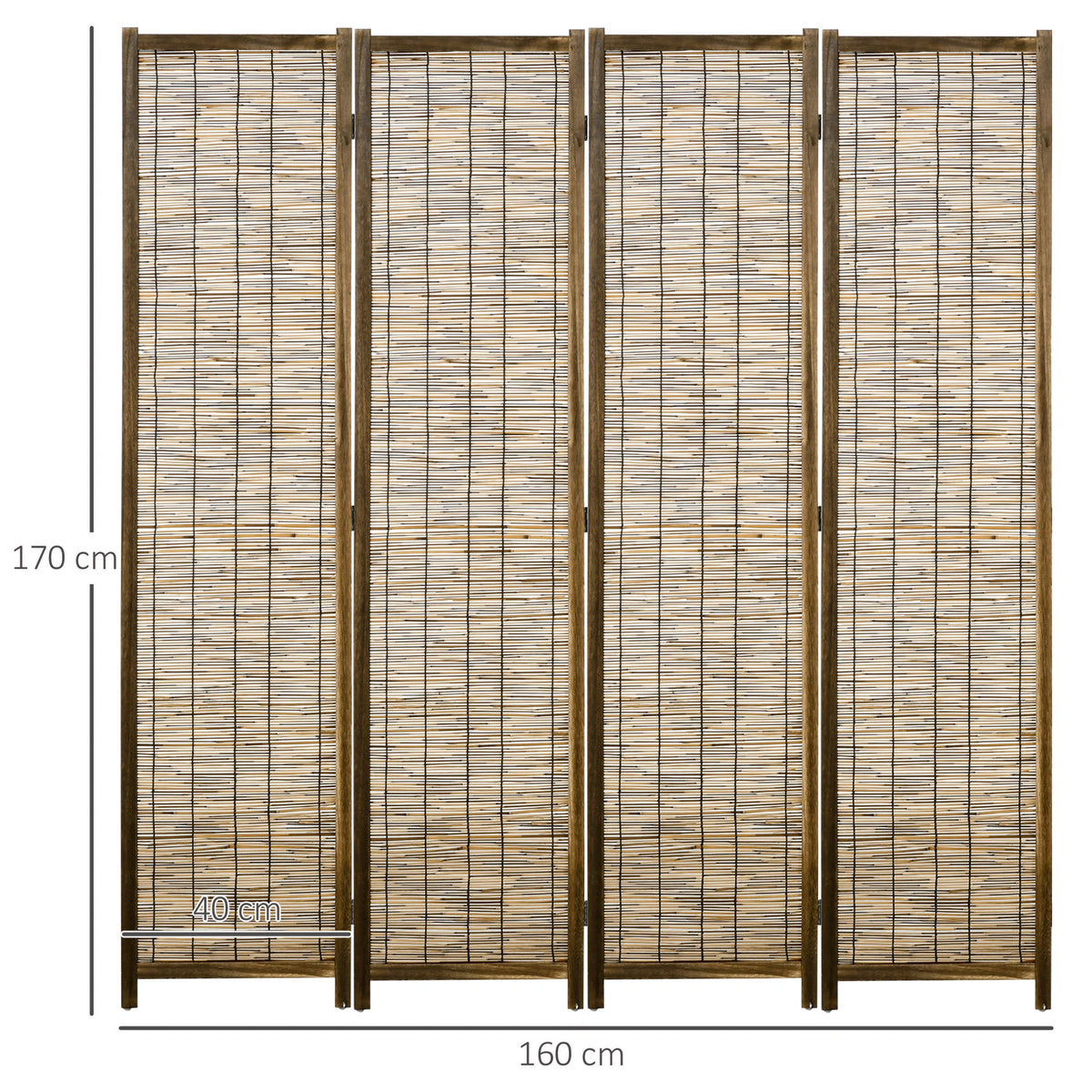 HOMCOM 4 panel folding wooden and Reed 160x1.8x170 cm Natural - vue 3 sur 7