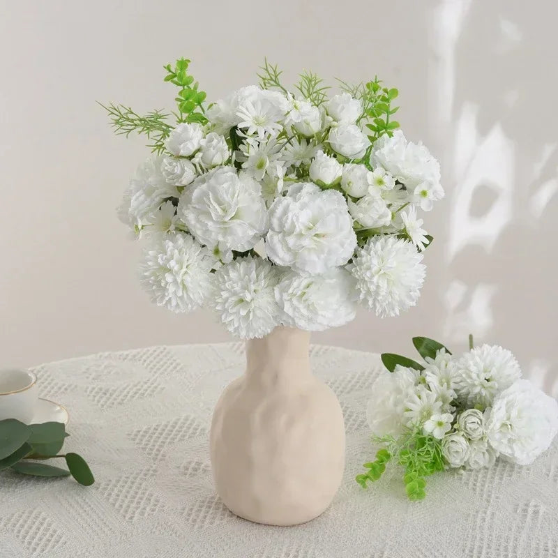 Silk rose and carnation bouquet festive floral decoration - vue 6 sur 11