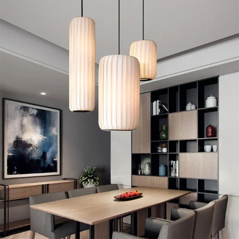 Japanese fabric pendant light modern minimalist artistic luminaire - vue 3 sur 9