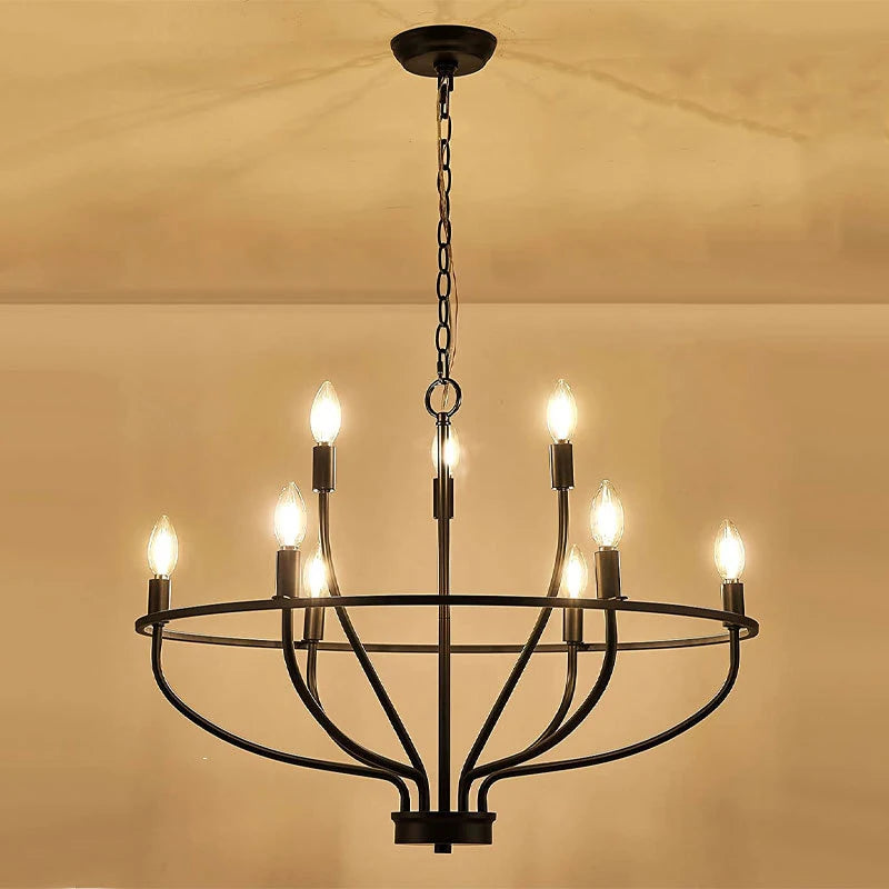 Retro industrial iron chandelier with circular branches - vue 5 sur 6
