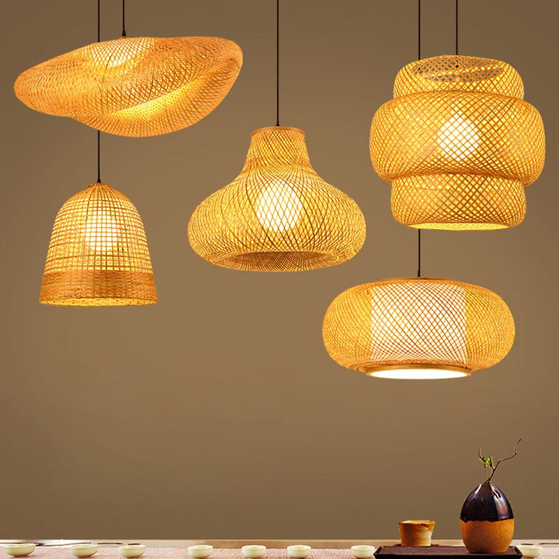 Handmade Chinese style bamboo chandelier with vintage pastoral weaving - vue 3 sur 30