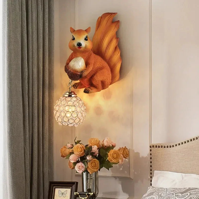 Retro squirrel wall light European style for interior decoration