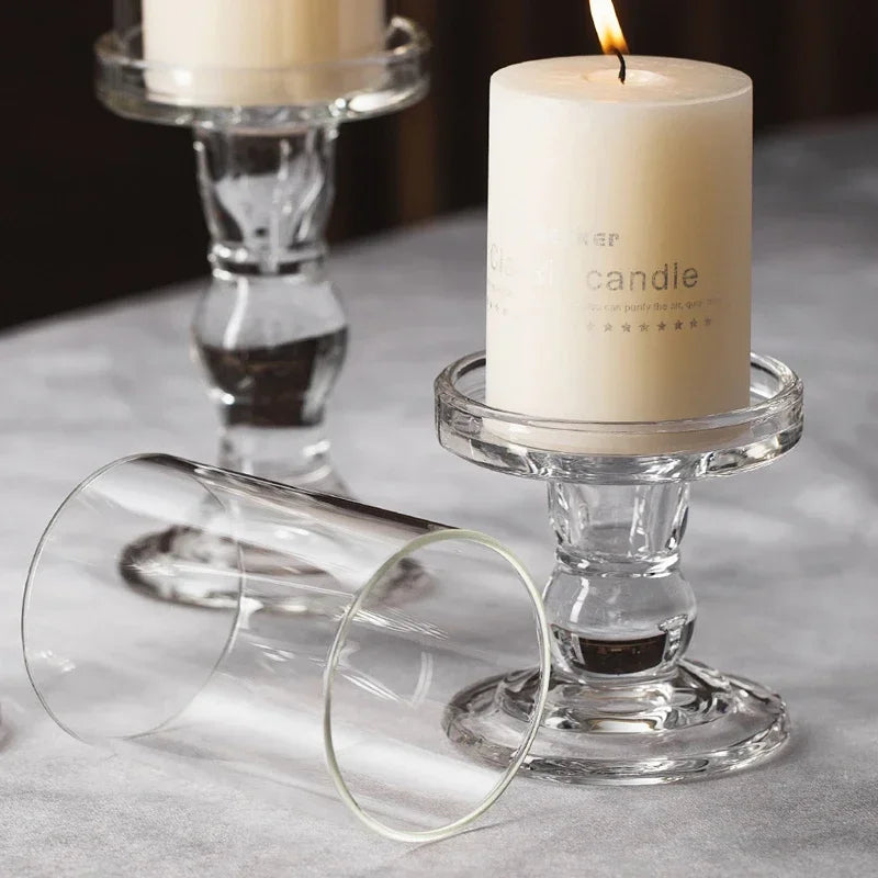Glass candle holder for pillar and taper candles indoor decoration