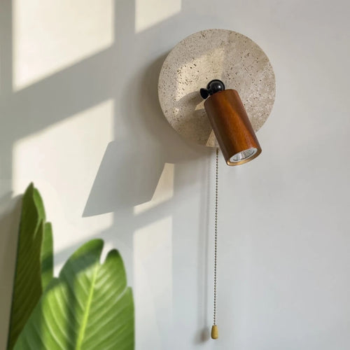 applique murale en bois et pierre naturelle avec interrupteur pour lecture - vue 2 sur 10