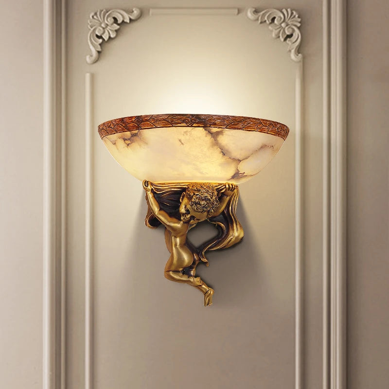 European angel marble wall light with gold finish for staircase