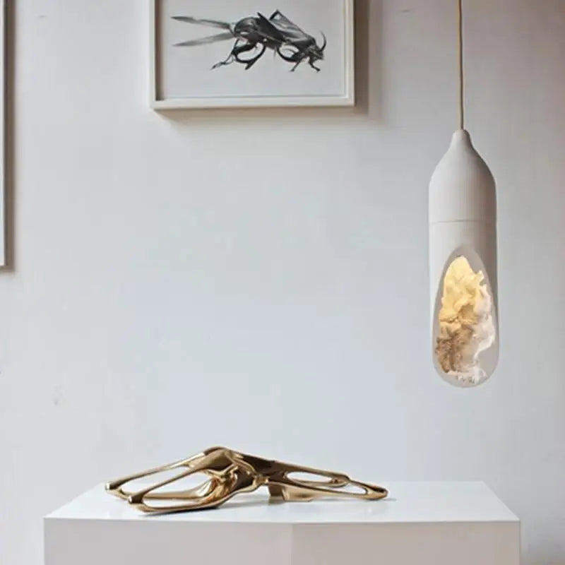 Japanese wabi sabi modern creative plaster pendant lamp foyer kitchen bedroom bedside abstract white chandelier