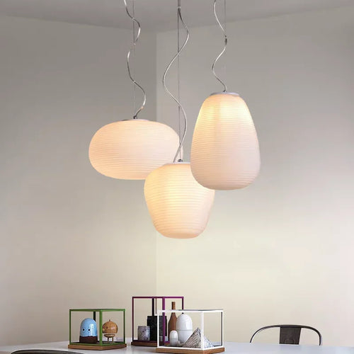 Modern Japanese style glass LED pendant light for elegant interiors - vue 7 sur 14