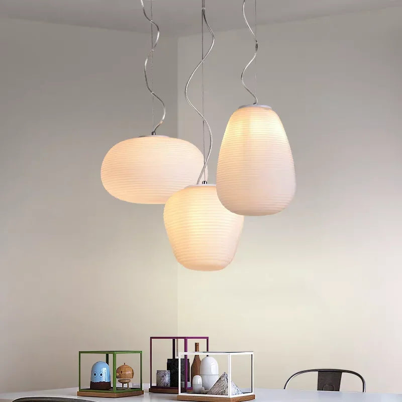 Modern Japanese style glass LED pendant light for elegant interiors - vue 6 sur 14