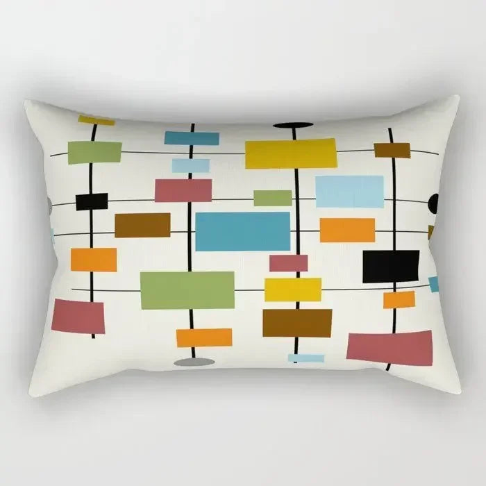 Reversible decorative lumbar cushion with abstract geometric pattern