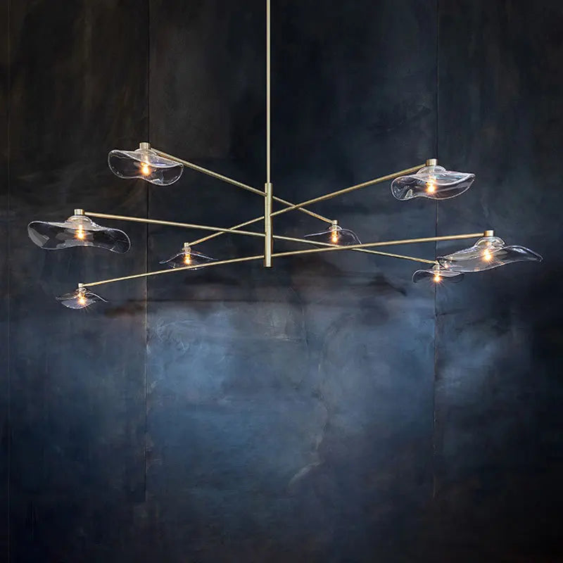 Adjustable height glass chandelier with metal pendant and G4 bulb