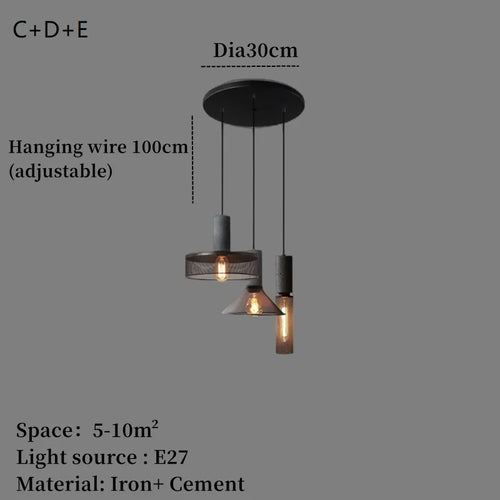 Industrial concrete pendant light with iron shade - vue 27 sur 29