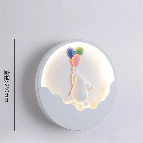 Round LED wall light bear and rabbit for children - vue 9 sur 10