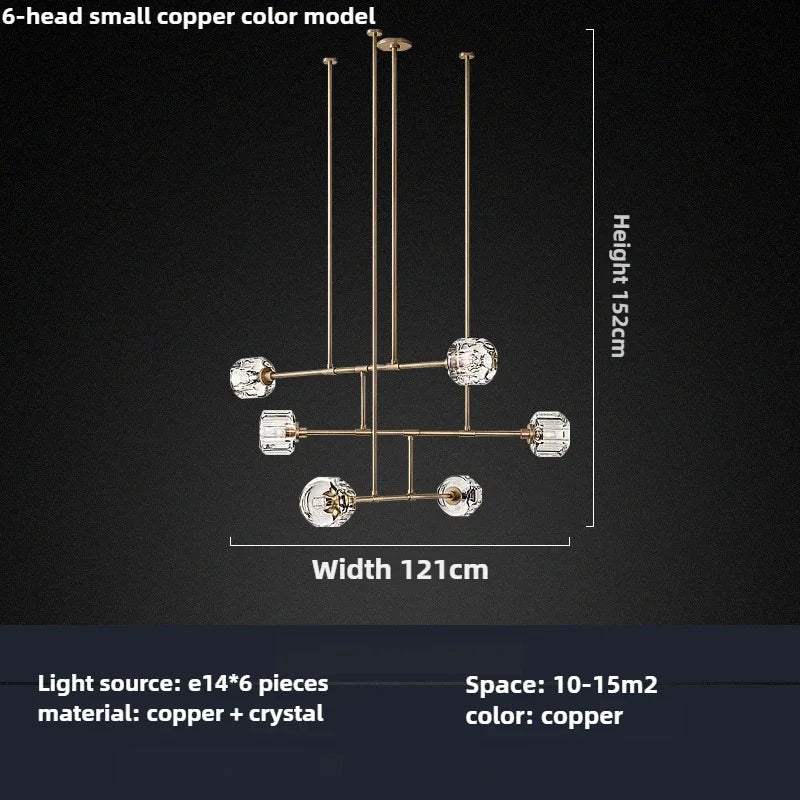 Modern American style crystal chandelier in polished copper - vue 9 sur 10