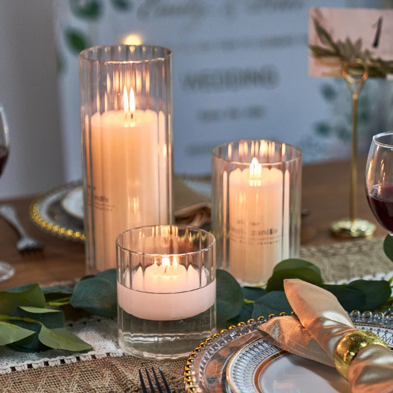 Ribbed glass candle holder for candles and events
