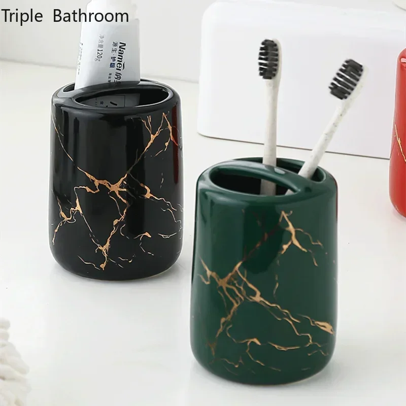 ceramic organizer for toothbrushes and toothpaste