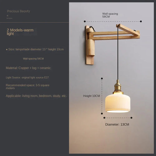 Extendable and adjustable Japanese style retro wood pendant light - vue 10 sur 10