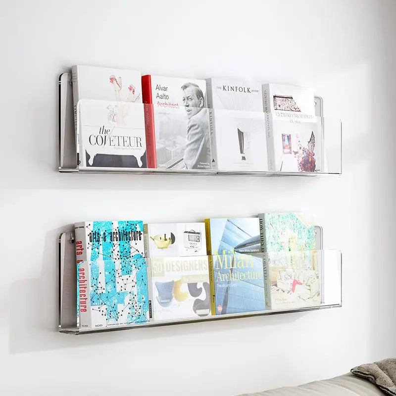 acrylic wall-mounted magazine rack for brochures and files - vue 3 sur 17